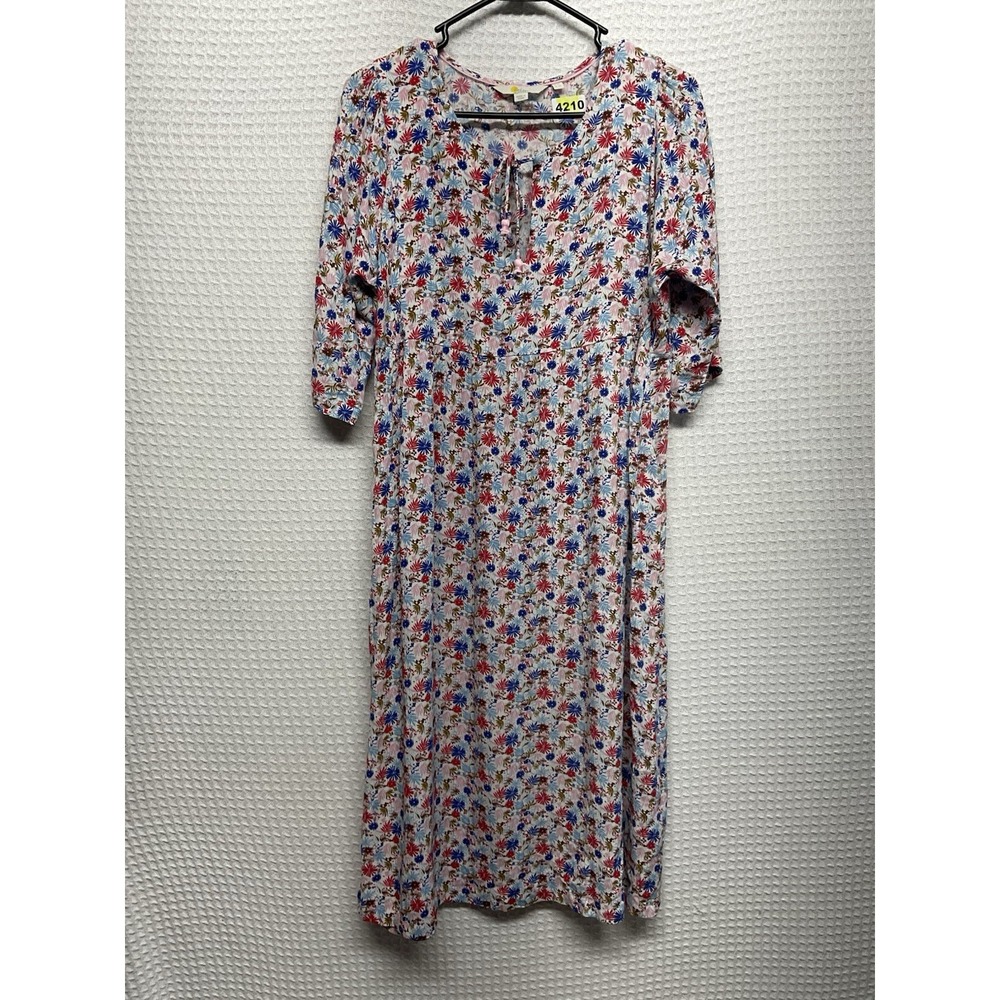 Boden Dress Multi Floral Midi Size 4P Tassel Pockets Empire Waist Relaxed Lounge